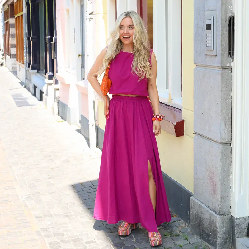 Linnen set rok en top magenta