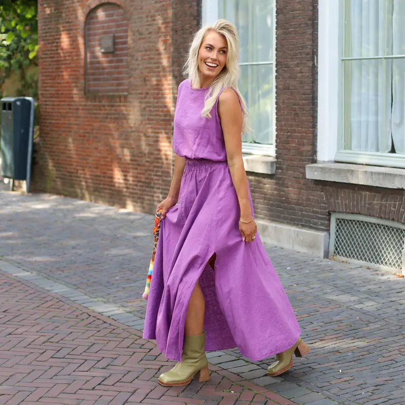 Linnen set rok en top paars