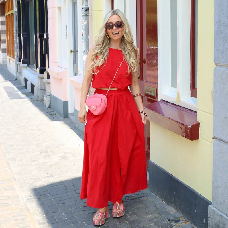 Linnen set rok en top rood