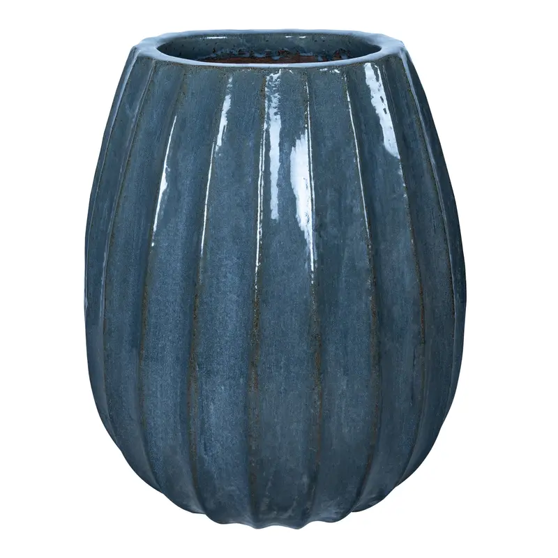 Lionne Blue Ceramic Pot Ribbed Bulb Round L Dia60xH70cm PTMD