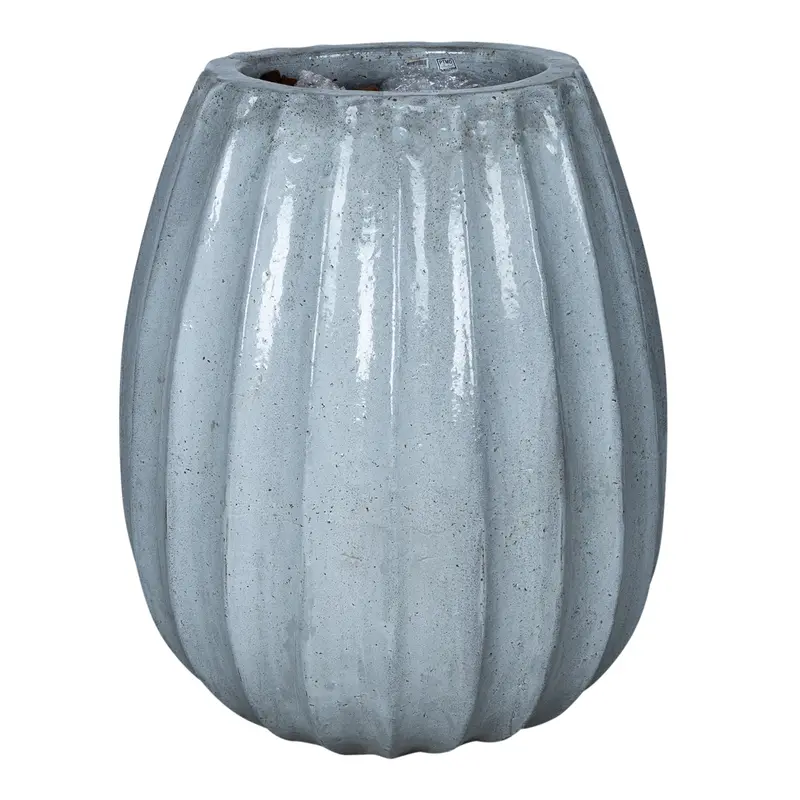 Lionne White Ceramic Pot Ribbed Bulb Round L Dia60xH70cm PTMD