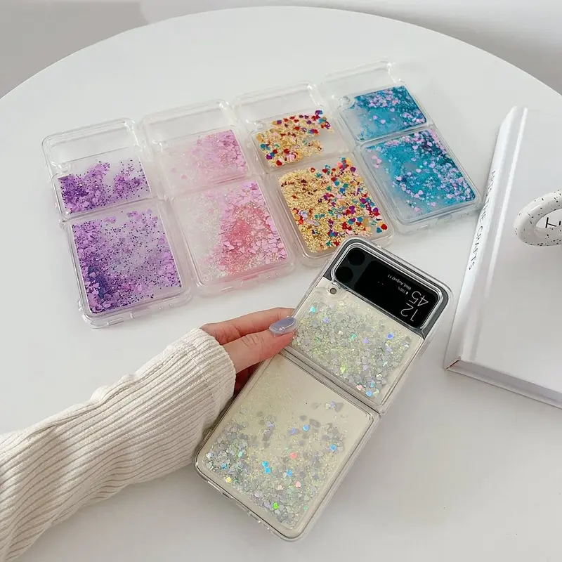 Liquid Quicksand Heart Glitter Galaxy Z Flip Phone Case (9 Colours)