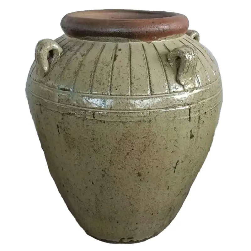 Lisie Natural Blue Ceramic Jar Pot Low PTMD