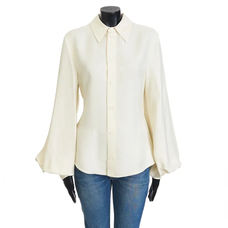 Longsleeve Shirt In Seasalt Beige Viscose & Silk Mix Fluid Twill