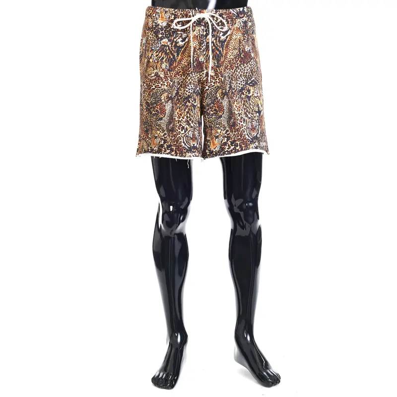 Loose Fit Celine Shorts In Cotton Fleece With Patchwork Tiger Print