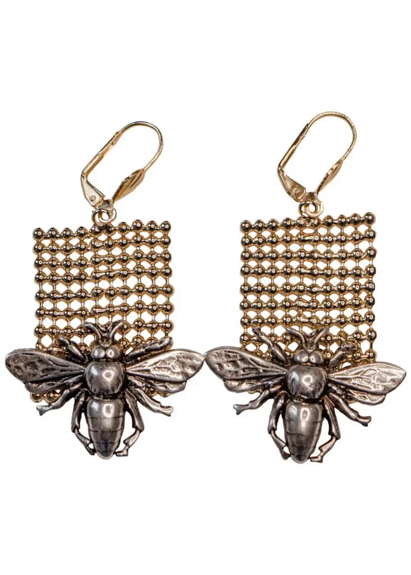 Lotta Djossou Paris Bee Honeycomb Earrings Gold