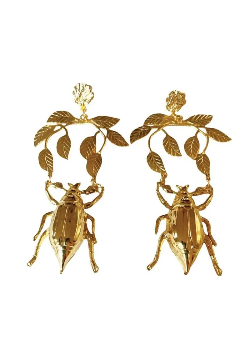 Lotta Djossou Paris Beetle On Leaves Earrings Gold
