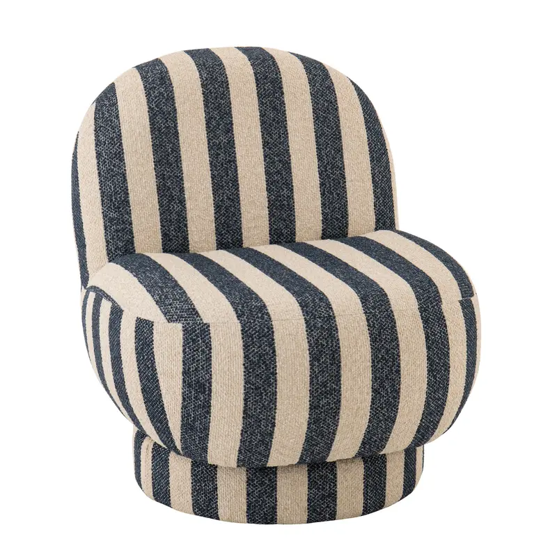 Lounge Chair Gestreepte Stof Blauw/Gebroken Wit J-Line