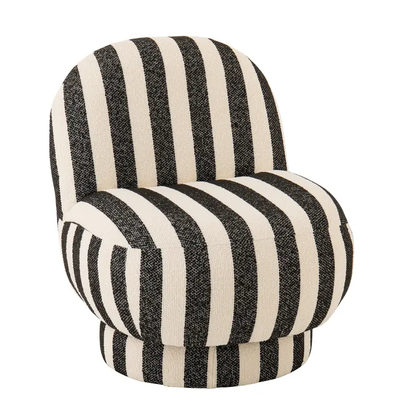 Lounge Chair Gestreepte Stof Zwart/Gebroken Wit J-Line