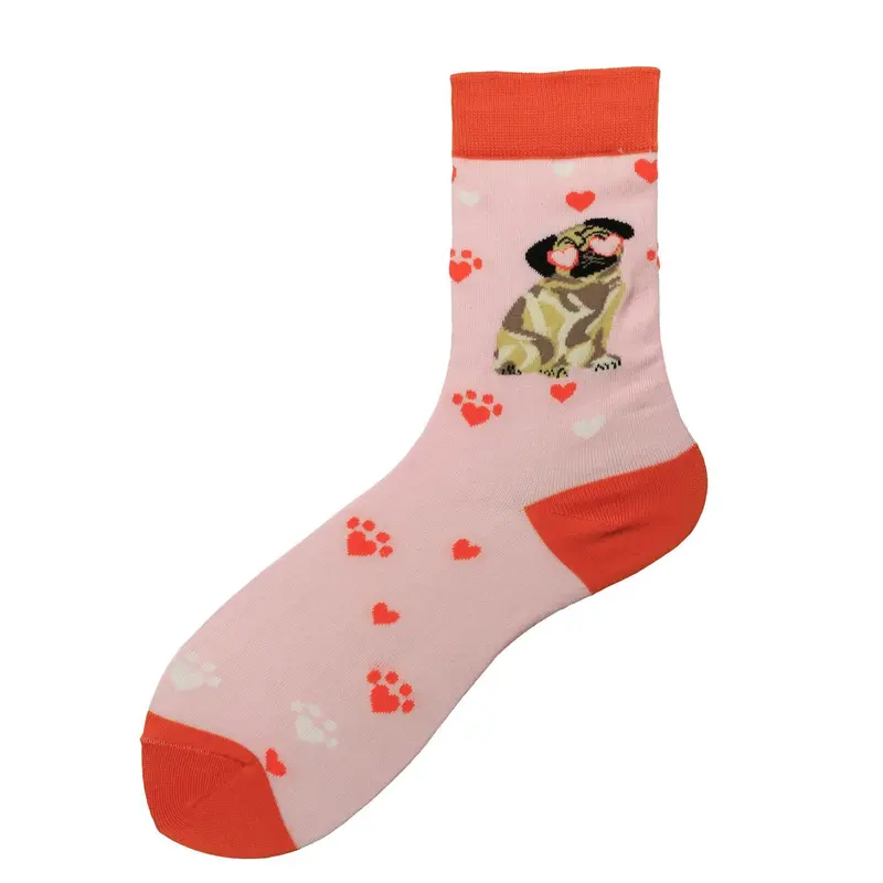 Love Pug Pattern Crew Socks