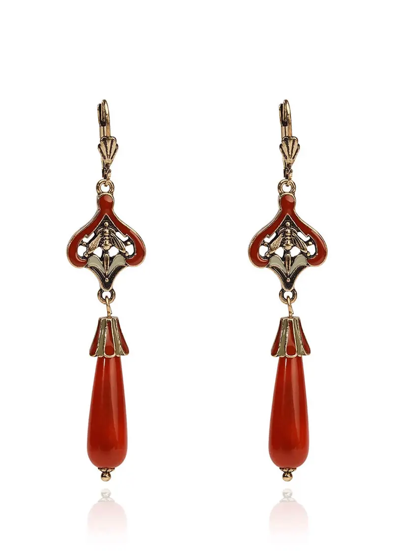 Love Vintage Agate Earrings Red