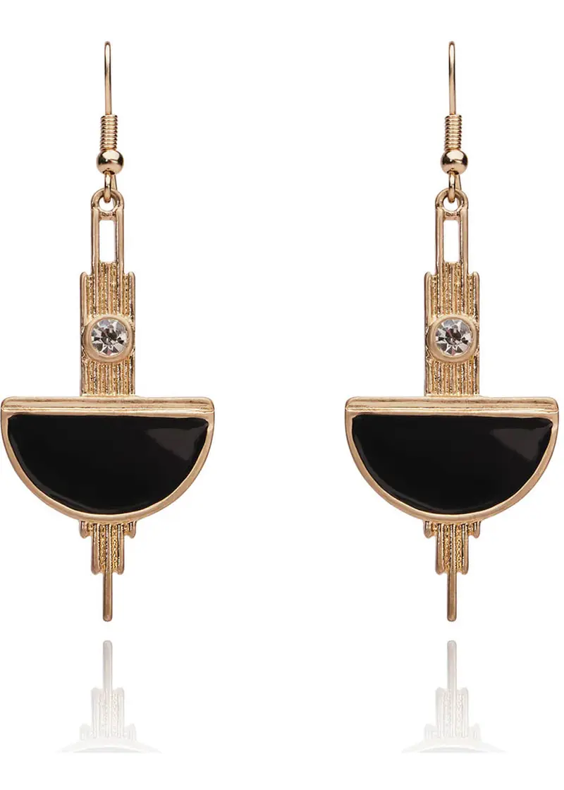 Love Vintage Art Deco 20s Earrings Black Gold