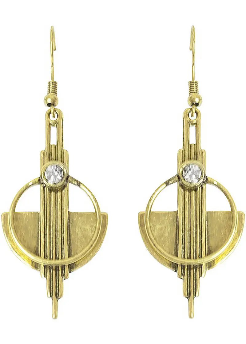 Love Vintage Art Deco Brass Earrings