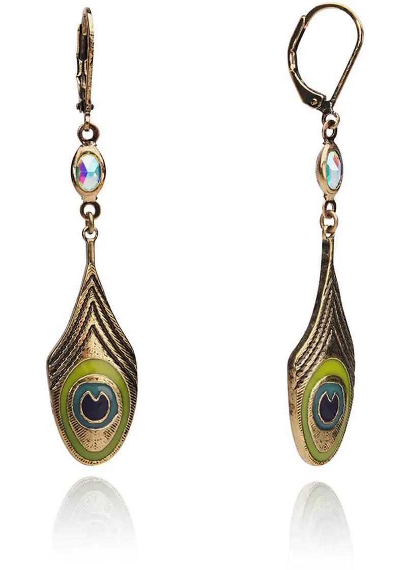 Love Vintage Art Nouveau Peacock Feather 20's Earrings Coppercoloured