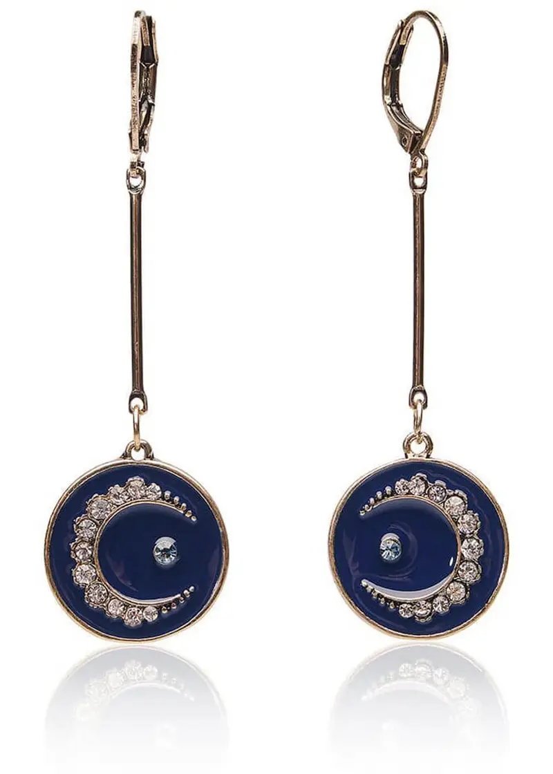 Love Vintage Celestial Moon Earrings Blue