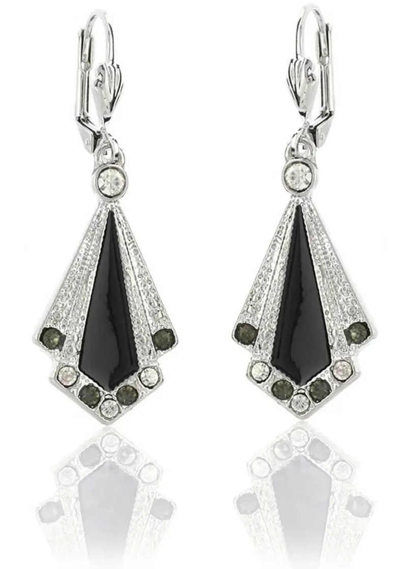 Love Vintage Enamel Art Deco 20's Earrings Black