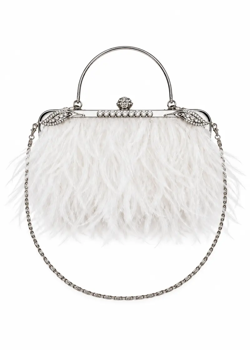 Love Vintage Feather Art Deco Handbag White