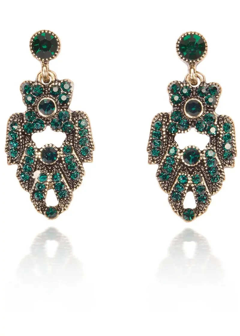 Love Vintage Theda Art Deco 20s Green Earrings