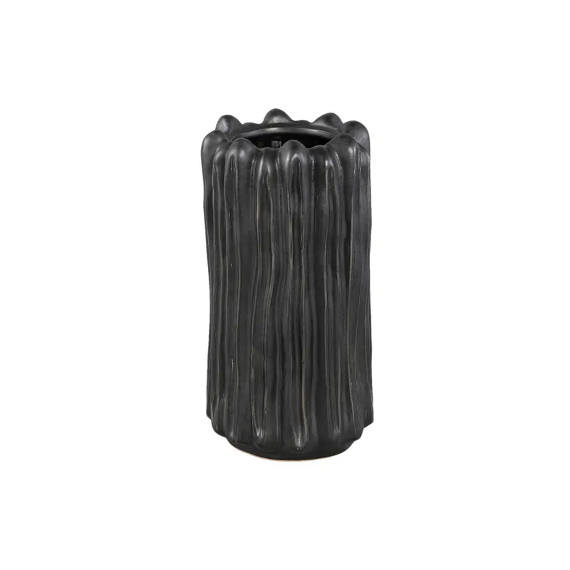 Luci Black Ceramic Vase Ribbed Round L PTMD