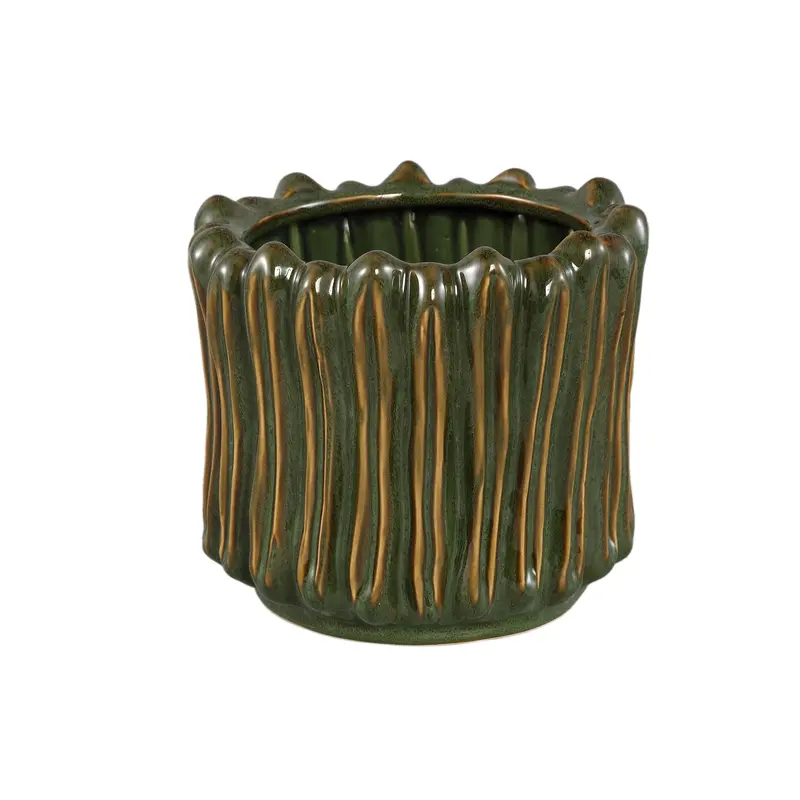 Luci Dark Green Ceramic Pot Ribbed Round XL PTMD