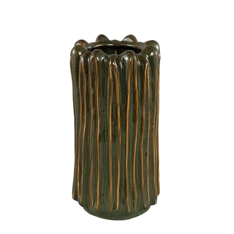 Luci Dark Green Ceramic Vase Ribbed Round L PTMD