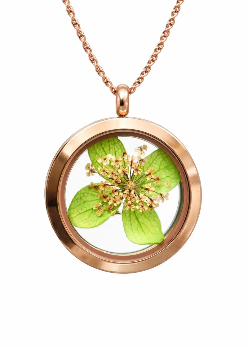MadamLili Flower & Leaf Locket Necklace Rose Gold