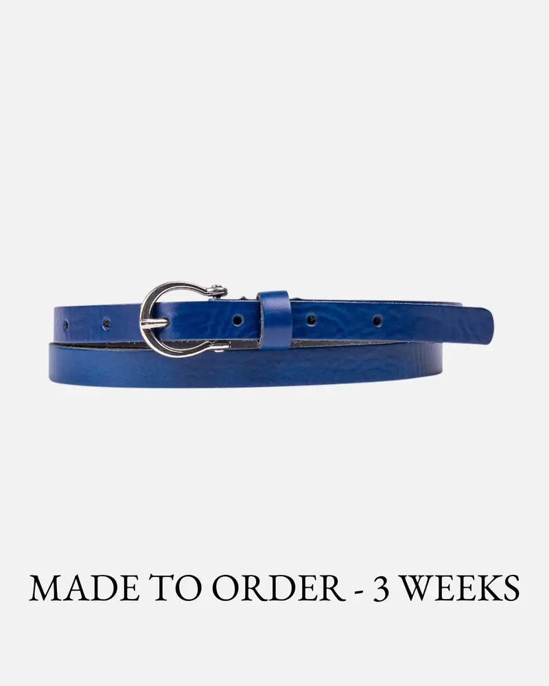 MADE TO ORDER Ariane│Smalle leren riem met hoefijzervormige gesp in antiek zilver