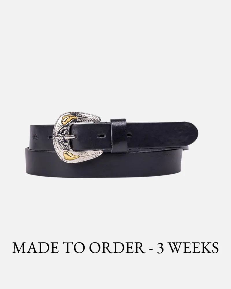 MADE TO ORDER Bea│Leren riem met zilver- en goudkleurige westerngesp
