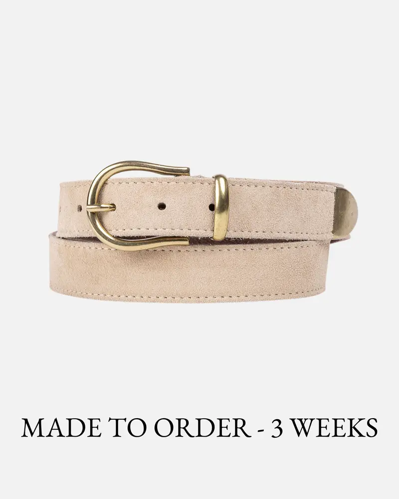 MADE TO ORDER Candice│Suède leren riem met gesp in antiek goud
