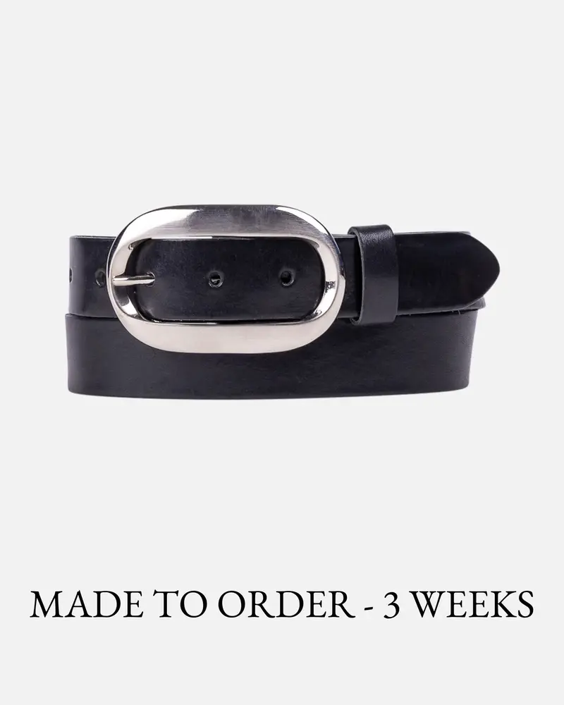 MADE TO ORDER Crissy│Leren riem van volnerfleer met gesp in glanzend zilver