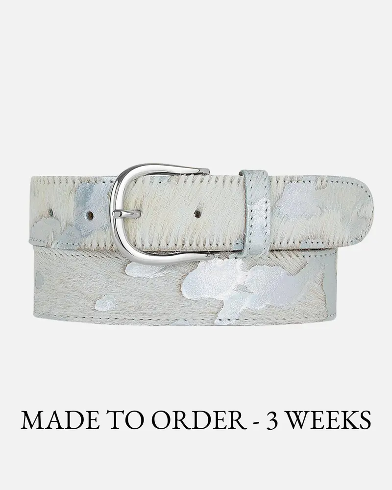 MADE TO ORDER Dakota │ Metallic Koeienhuid Riem in Zilver en Goud