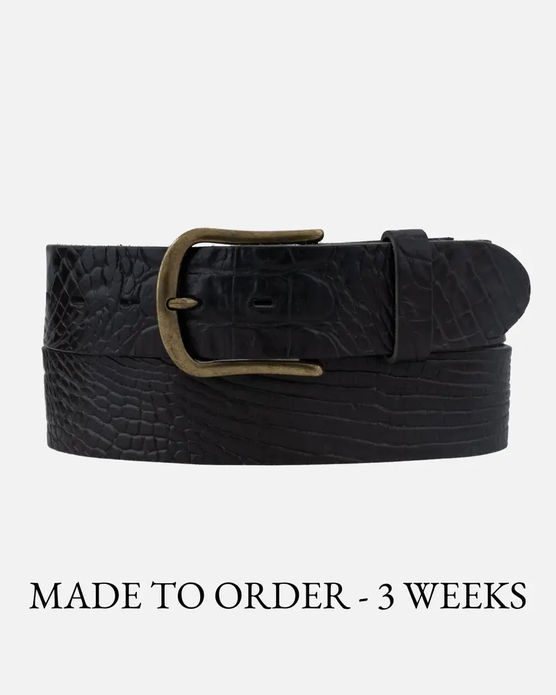 MADE TO ORDER Desi │ Croc Leren Riem met Verwisselbare Gesp