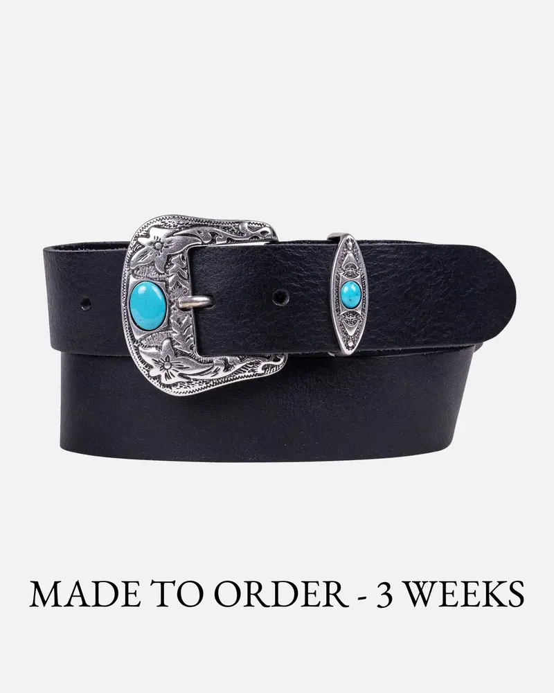 MADE TO ORDER Gem│Premium Lederen Riem met Ornamentele Gesp en Blauwe Stenen