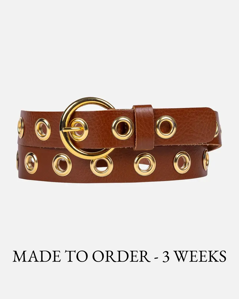 MADE TO ORDER Mason│Lederen Riem met Oogjes en Ronde Gesp