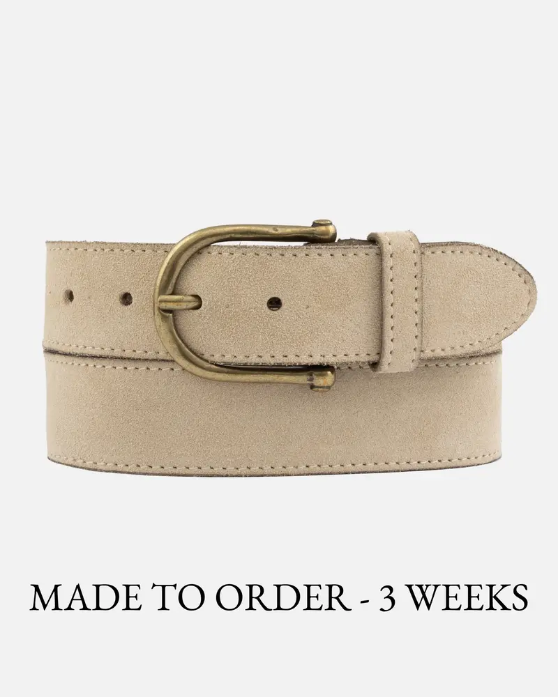 MADE TO ORDER Roan │ Vintage Suède Leren Riem met Antiek Messing Gesp