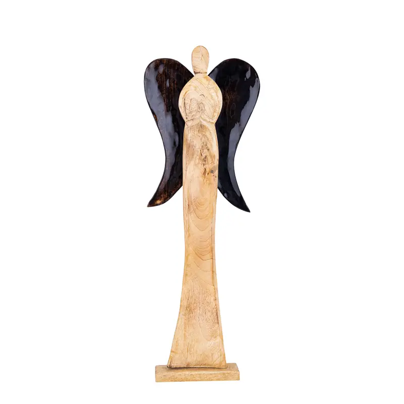 Maebha Natural Wooden Angel Statue On Base L PTMD