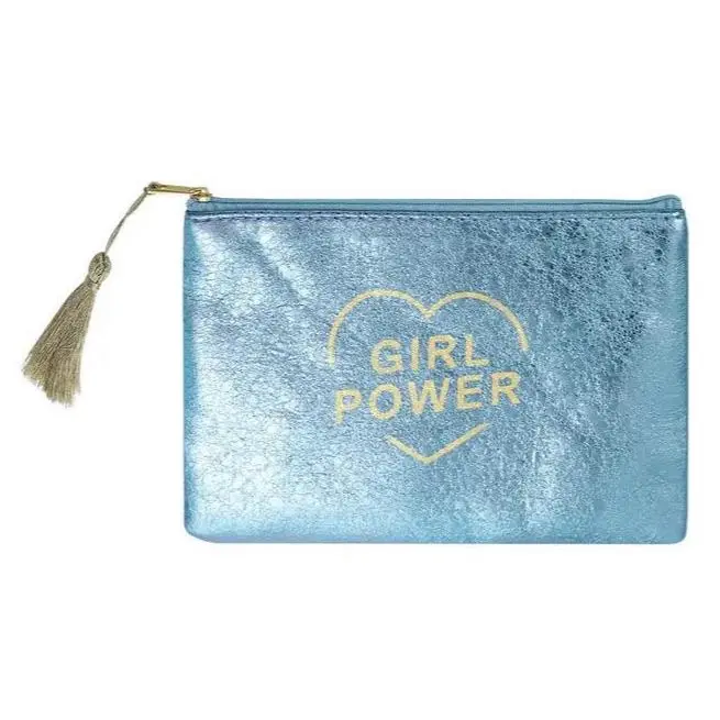Make-up tas metallic girl power blauw 21x15cm