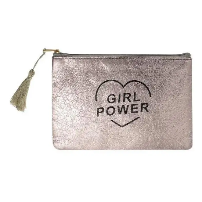 Make-up tas Metallic girl power grijs 21x15cm