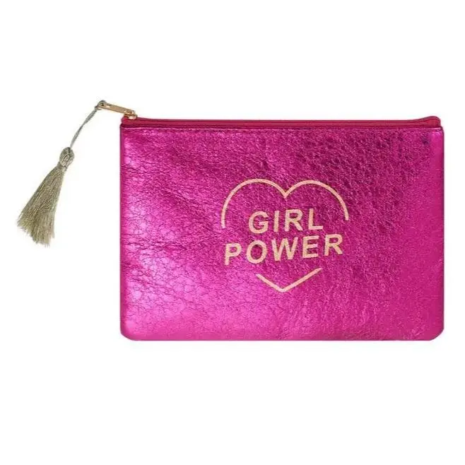 Make-up tas Metallic girl power roze 21x15cm