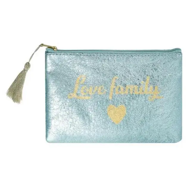 Make-up tas Metallic love family blauw 21x15cm