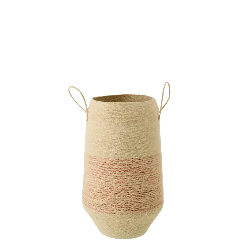 Mand Met Handvat Gestreept Zeegras Naturel/Donkeroranje J-Line