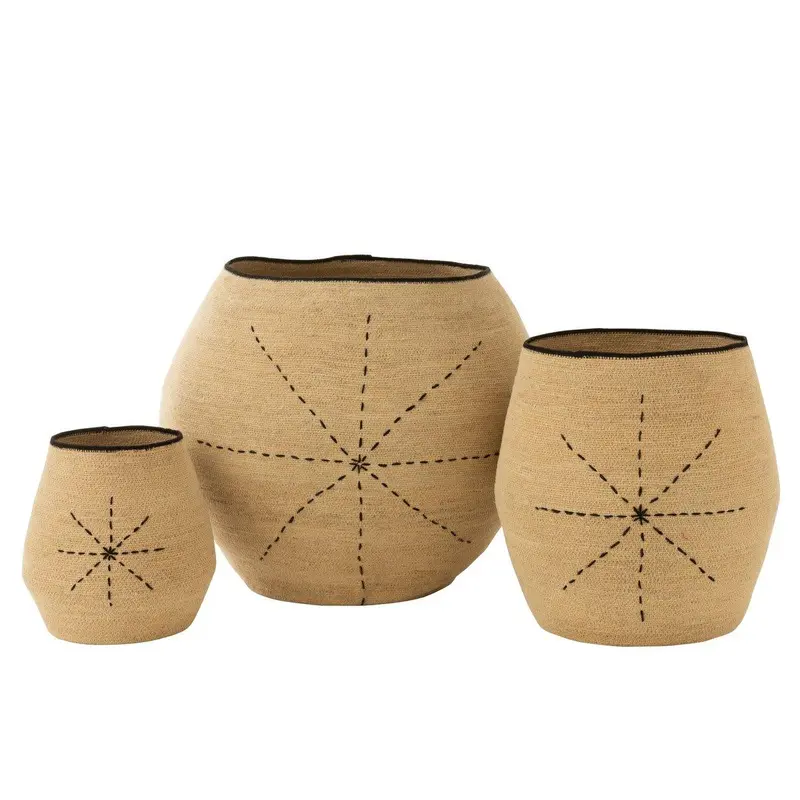 Mand Ster Stippellijnen Zeegras Naturel/Zwart Set van 3 J-Line
