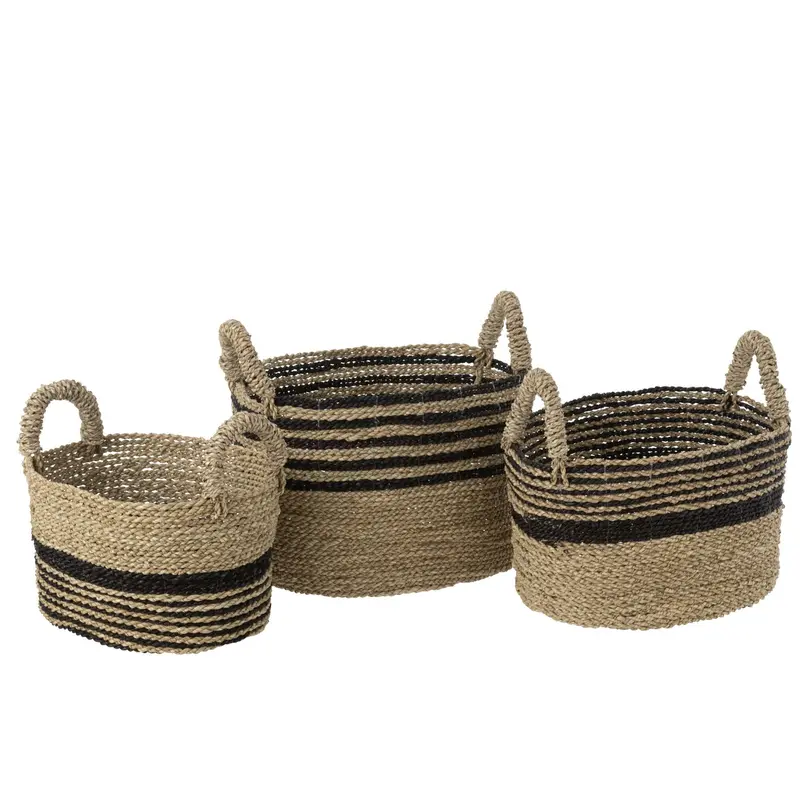 Manden Aline Raffia Zwart/Naturel Set van 3 J-Line