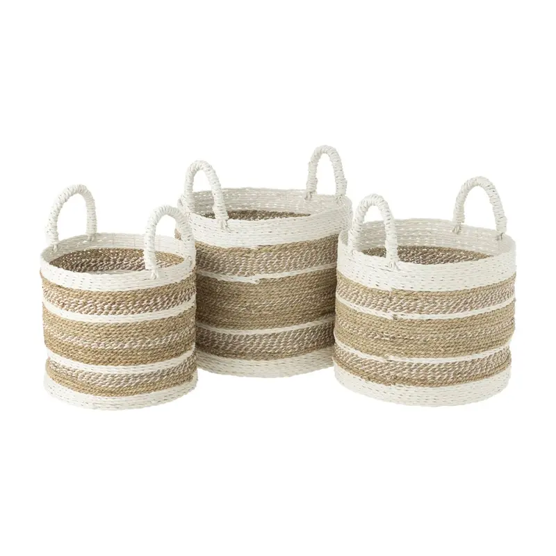 Manden Caro Raffia Wit/Naturel Set van 3 J-Line