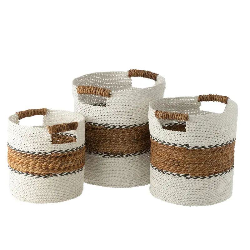 Manden Laura Raffia Wit/Naturel Set van 3 J-Line