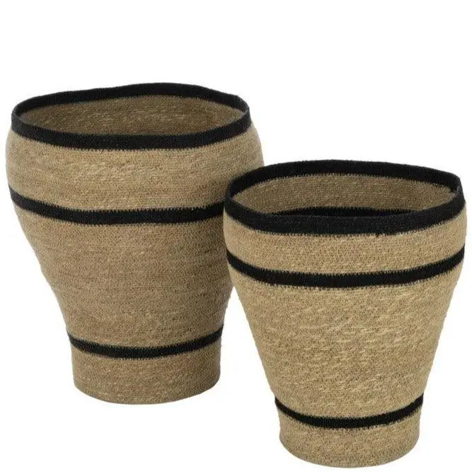 Manden Rond Gestreept Marie Zeegras Naturel Set van 2 J-Line