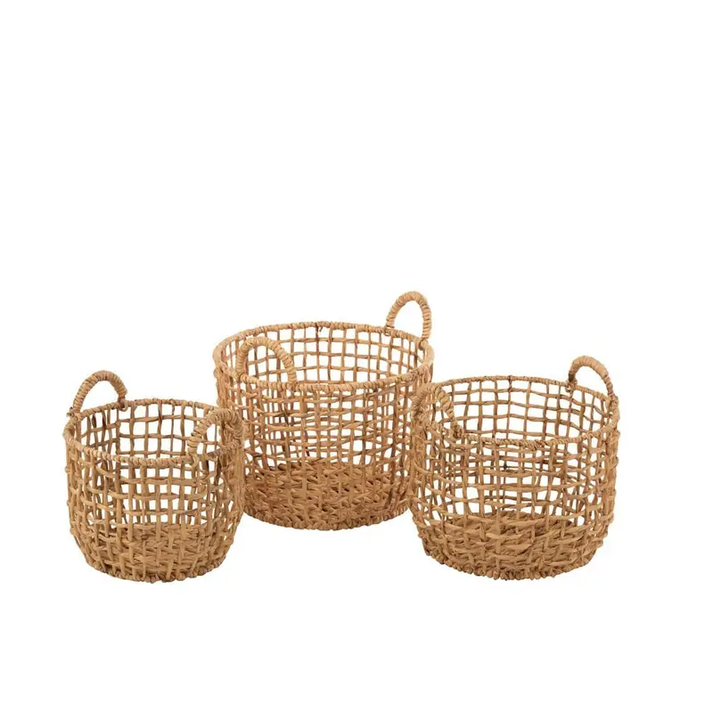 Manden Rond Open Waterhyacint Naturel Set van 3