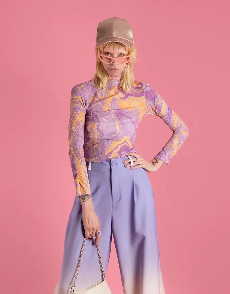 Marble print long sleeve top