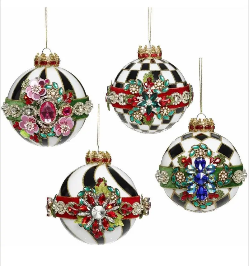 Mark Roberts Timeless Jeweled Kerstballen – Set van 4