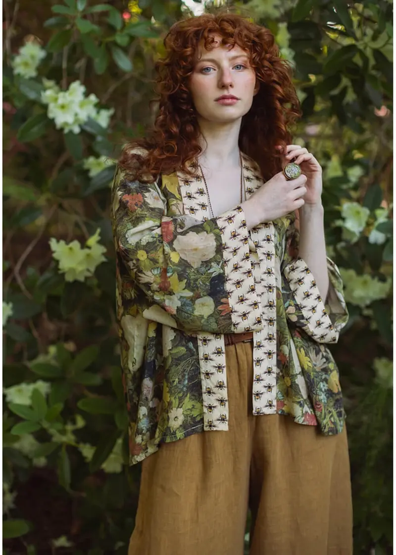 Market Of Stars I Dream In Flowers Brueghel Short Kimono Green